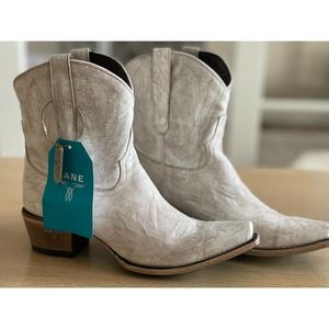 Like New Lane Lexington Cowboy Boots Bootie White Womens 9 Ceramic Crackle